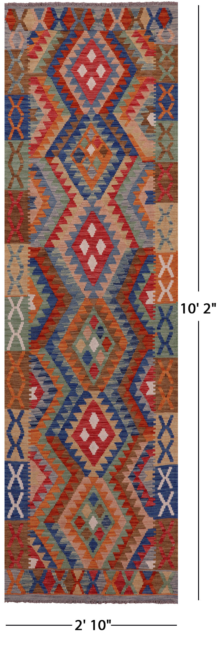Reversible Kilim Flat Weave Wool On Wool Runner Rug - 2' 10" X 10' 2" - Golden Nile