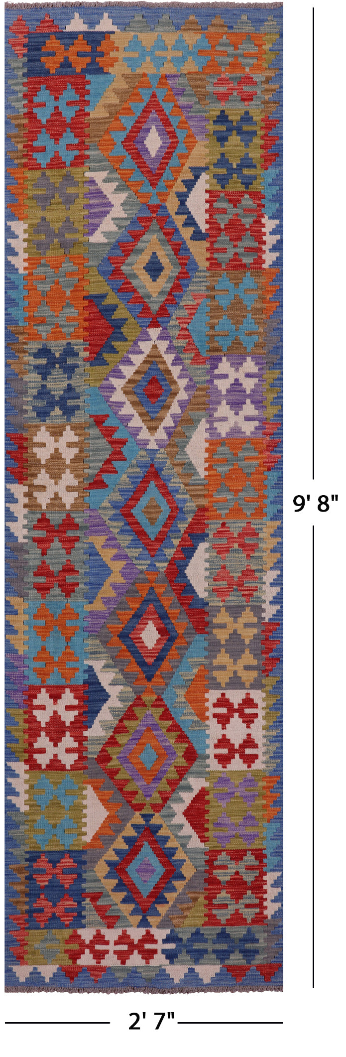 Reversible Kilim Flat Weave Wool On Wool Runner Rug - 2' 7" X 9' 8" - Golden Nile