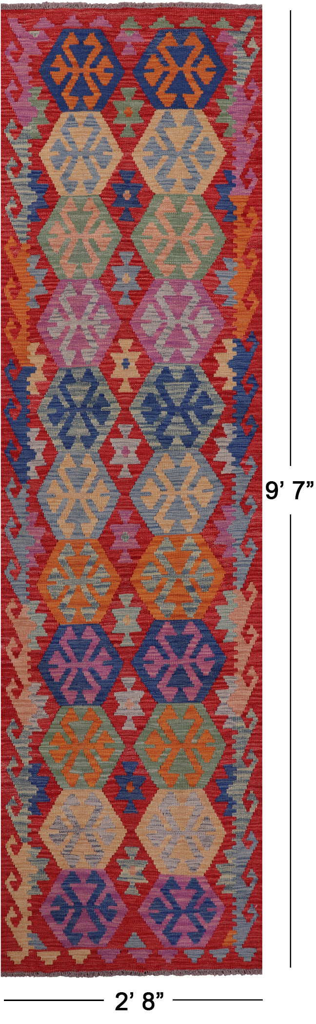 Reversible Kilim Flat Weave Wool On Wool Runner Rug - 2' 8" X 9' 7" - Golden Nile