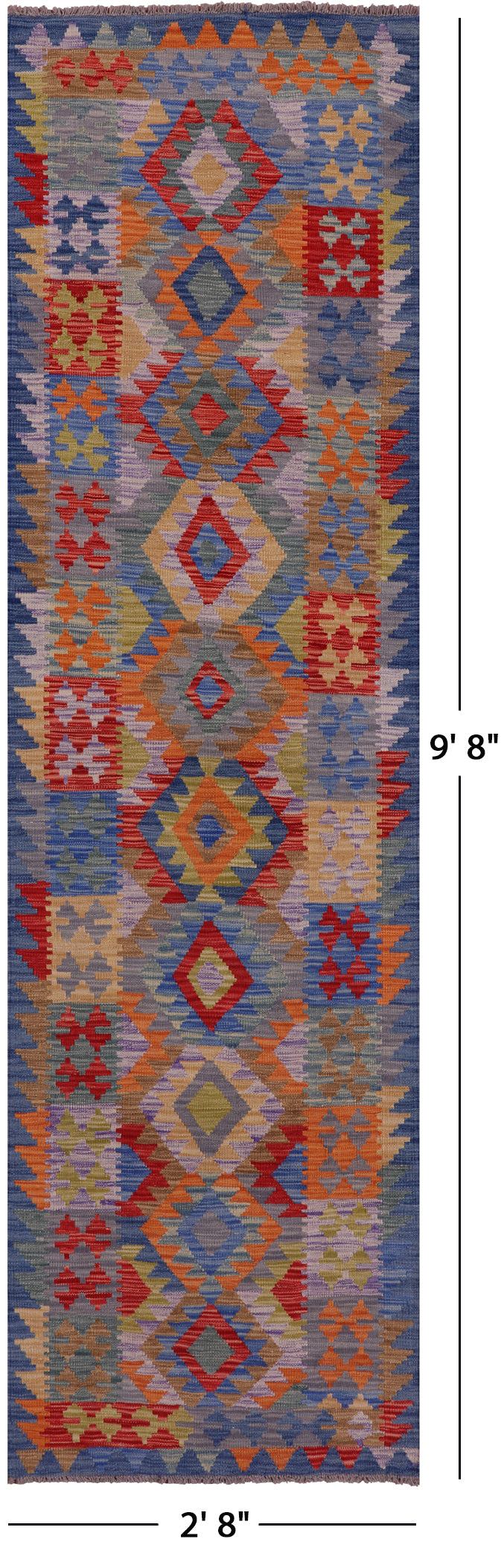 Reversible Kilim Flat Weave Wool On Wool Runner Rug - 2' 8" X 9' 8" - Golden Nile