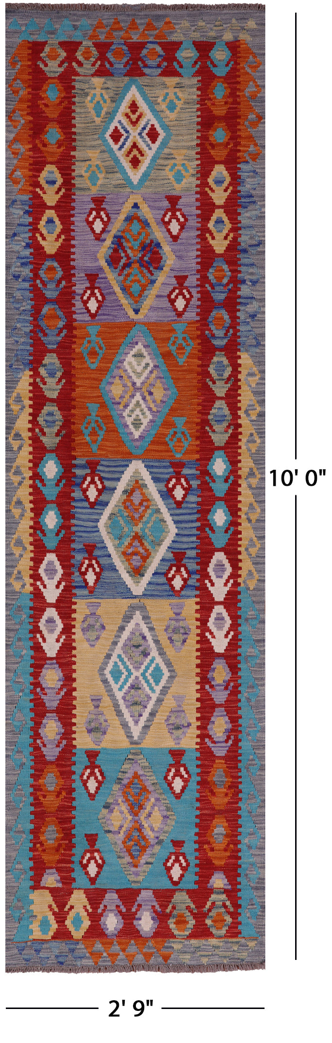 Reversible Kilim Flat Weave Wool On Wool Runner Rug - 2' 9" X 10' 0" - Golden Nile
