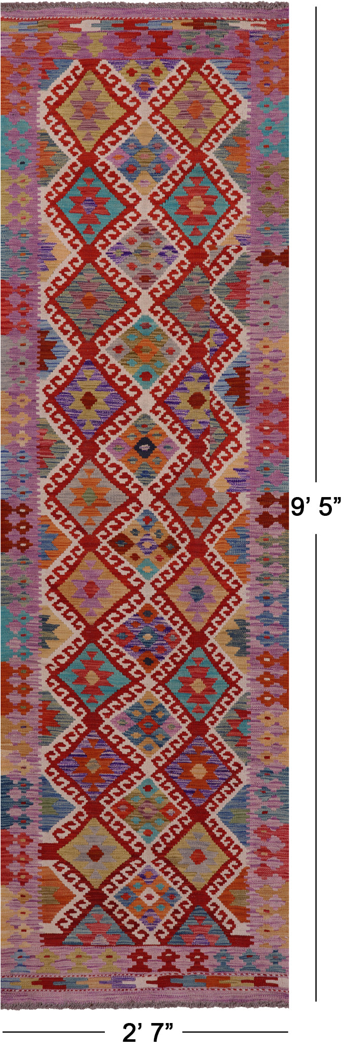 Reversible Kilim Flat Weave Wool On Wool Runner Rug - 2' 7" X 9' 5" - Golden Nile