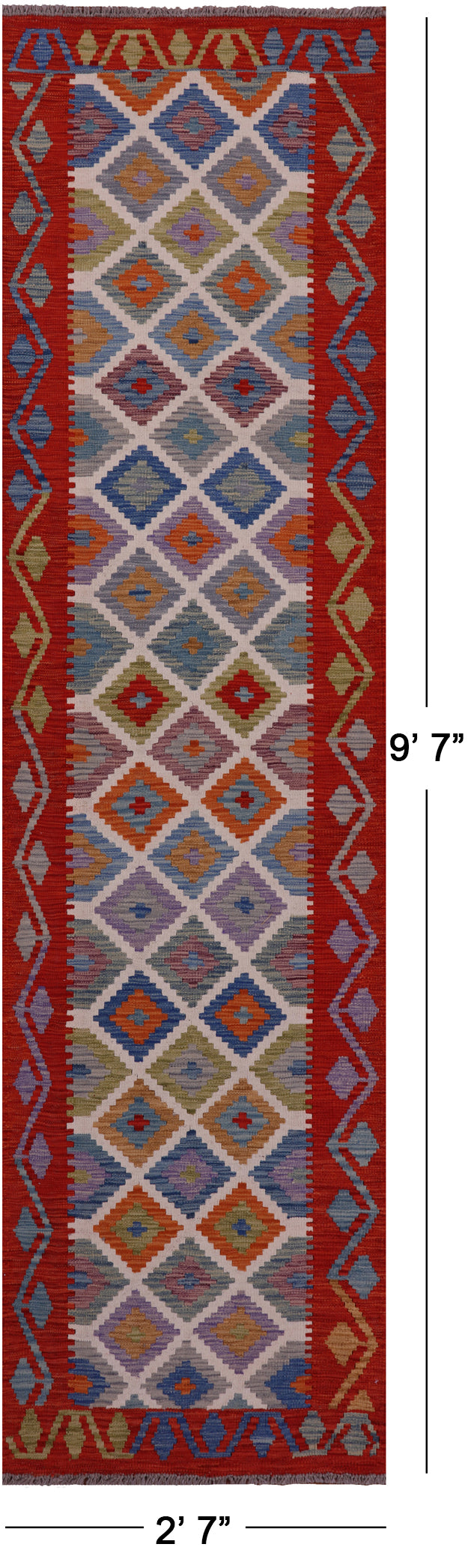 Reversible Kilim Flat Weave Wool On Wool Runner Rug - 2' 7" X 9' 7" - Golden Nile