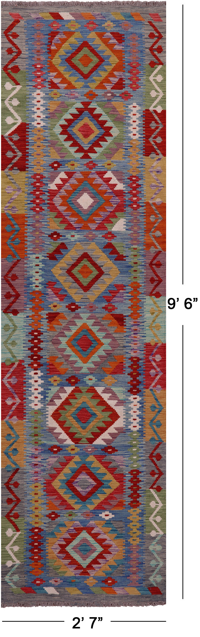Reversible Kilim Flat Weave Wool On Wool Runner Rug - 2' 7" X 9' 6" - Golden Nile