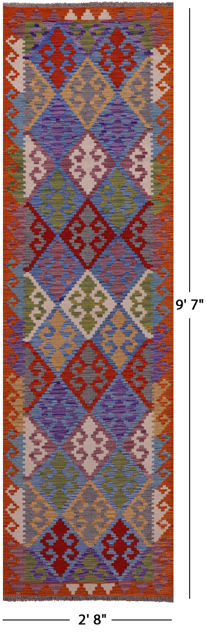 Reversible Kilim Flat Weave Wool On Wool Runner Rug - 2' 8" X 9' 7" - Golden Nile