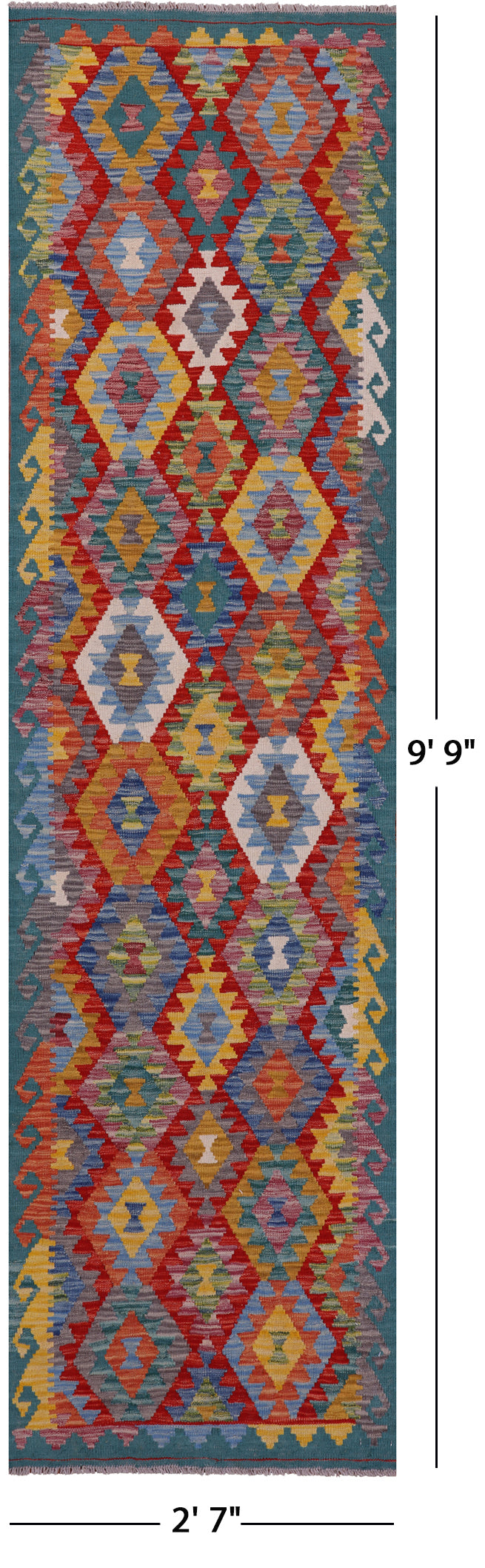 Reversible Kilim Flat Weave Wool On Wool Runner Rug - 2' 7" X 9' 9" - Golden Nile