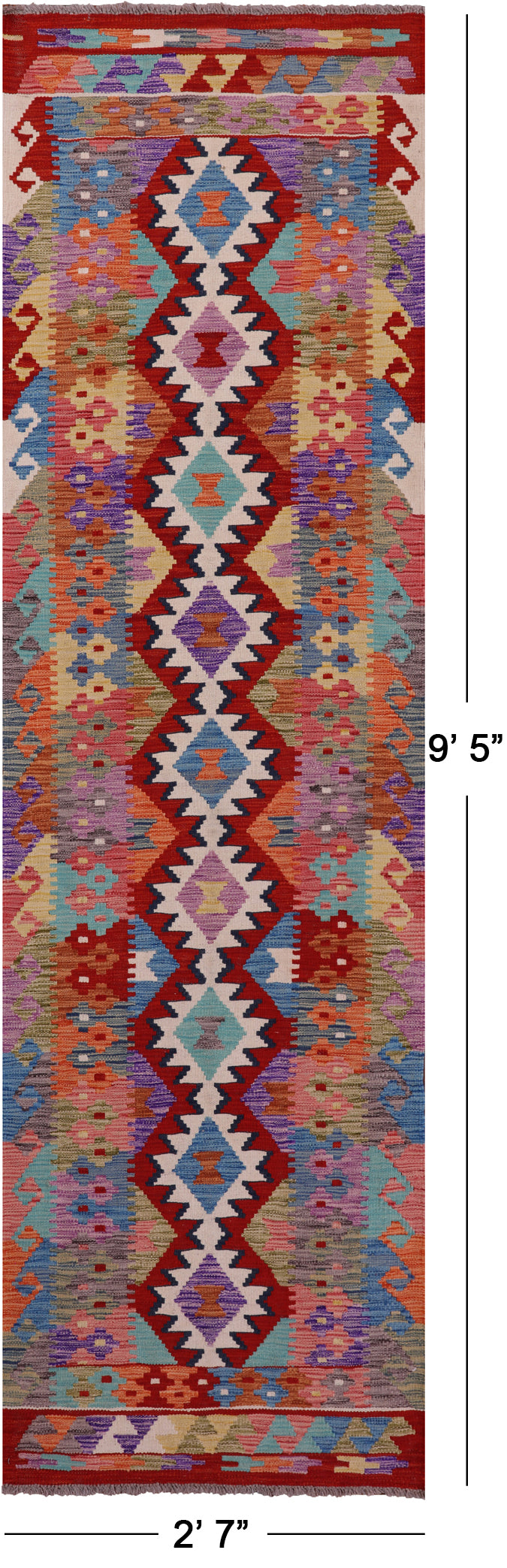 Reversible Kilim Flat Weave Wool On Wool Runner Rug - 2' 7" X 9' 5" - Golden Nile