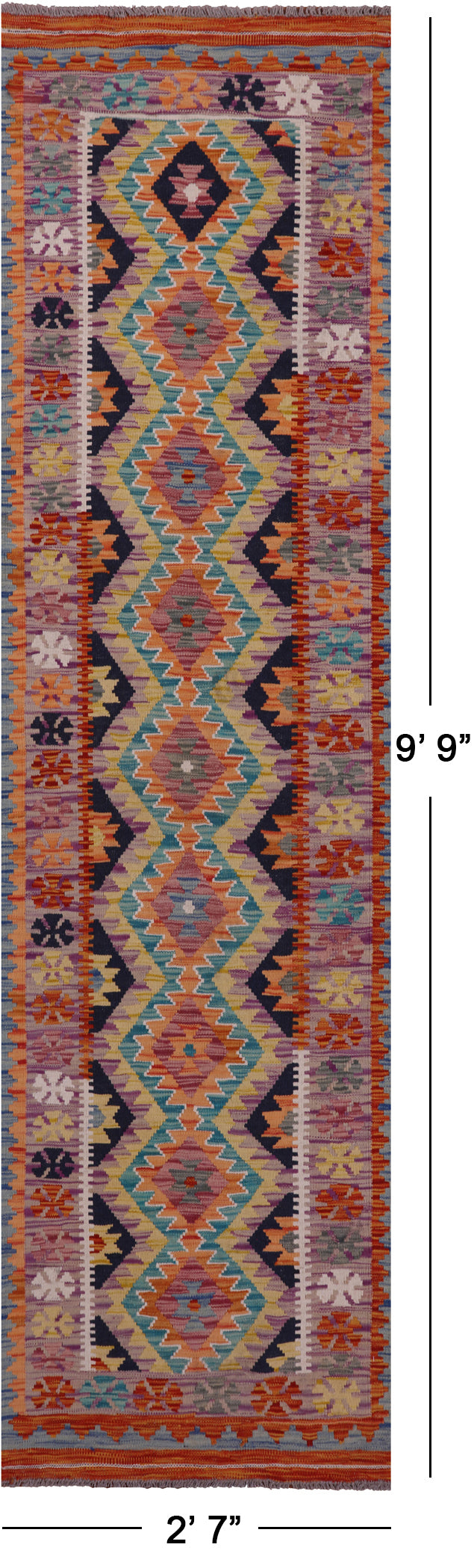 Reversible Kilim Flat Weave Wool On Wool Runner Rug - 2' 7" X 9' 9" - Golden Nile
