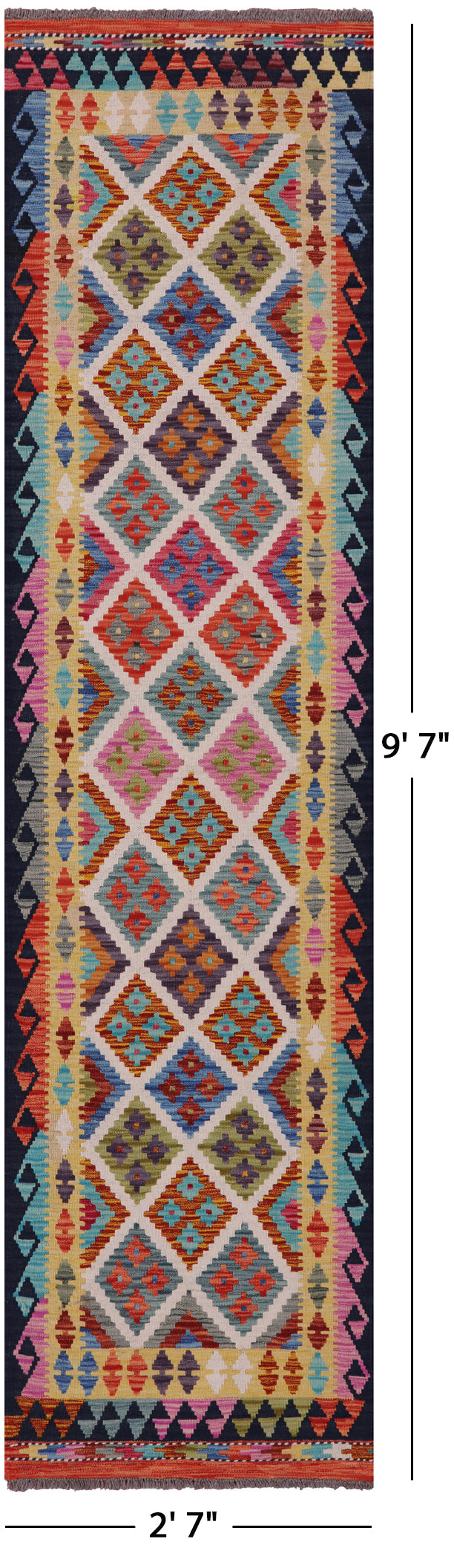 Reversible Kilim Flat Weave Wool On Wool Runner Rug - 2' 7" X 9' 7" - Golden Nile