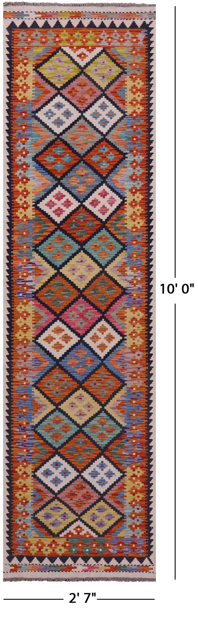 Reversible Kilim Flat Weave Wool On Wool Rug - 2' 7" X 10' 0" - Golden Nile