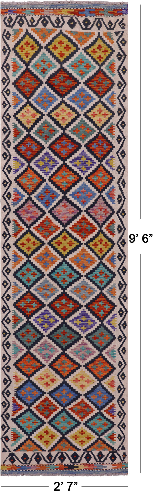 Reversible Kilim Flat Weave Wool On Wool Runner Rug - 2' 7" X 9' 6" - Golden Nile