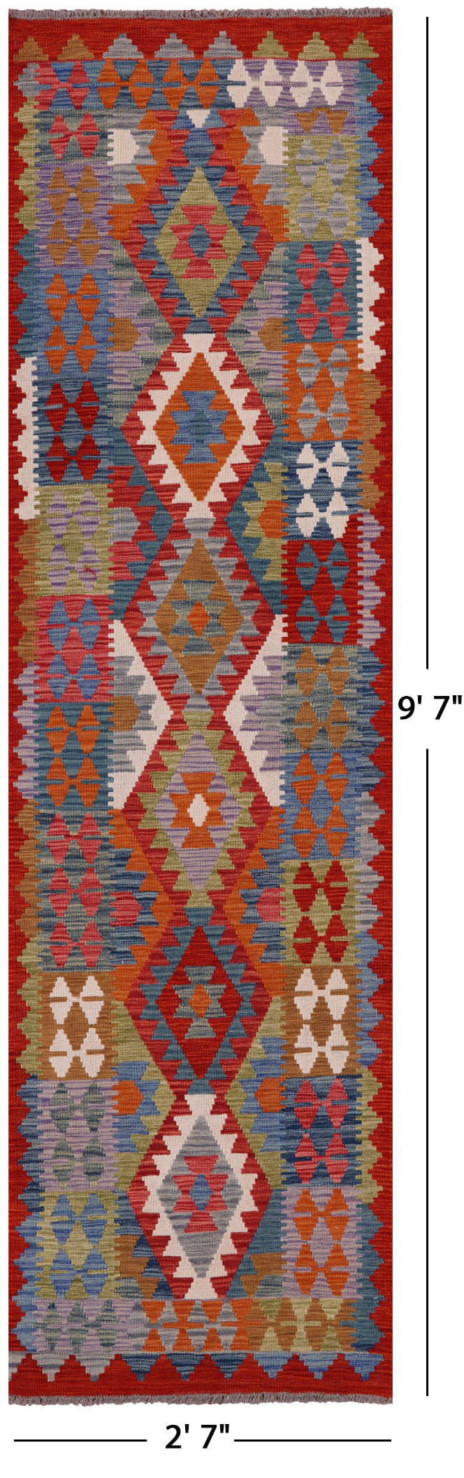 Reversible Kilim Flat Weave Wool On Wool Runner Rug - 2' 7" X 9' 7" - Golden Nile