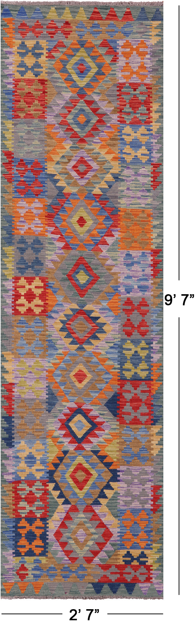 Reversible Kilim Flat Weave Wool On Wool Runner Rug - 2' 7" X 9' 7" - Golden Nile