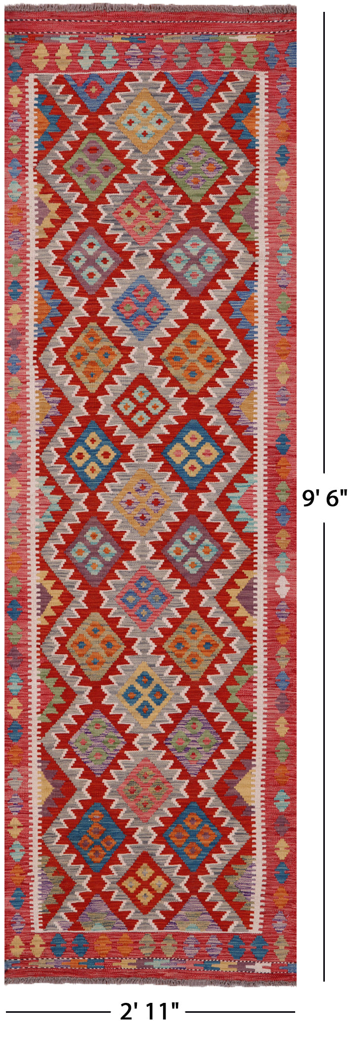 Reversible Kilim Flat Weave Wool On Wool Runner Rug - 2' 11" X 9' 6" - Golden Nile