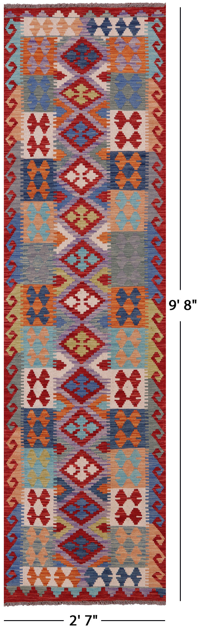 Reversible Kilim Flat Weave Wool On Wool Runner Rug - 2' 7" X 9' 8" - Golden Nile