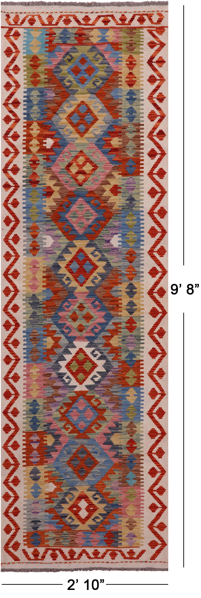 Reversible Kilim Flat Weave Wool On Wool Runner Rug - 2' 10" X 9' 8" - Golden Nile