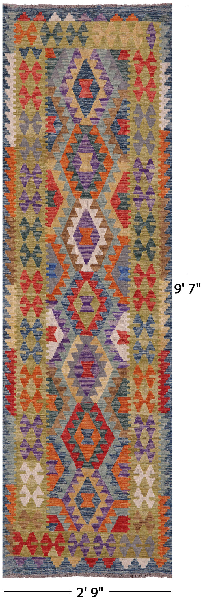 Reversible Kilim Flat Weave Wool On Wool Runner Rug - 2' 9" X 9' 7" - Golden Nile