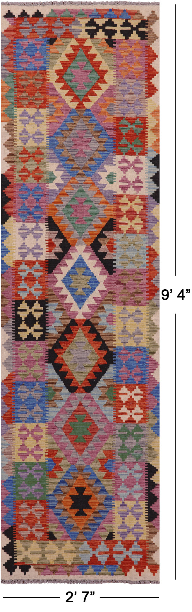 Reversible Kilim Flat Weave Wool On Wool Runner Rug - 2' 7" X 9' 4" - Golden Nile