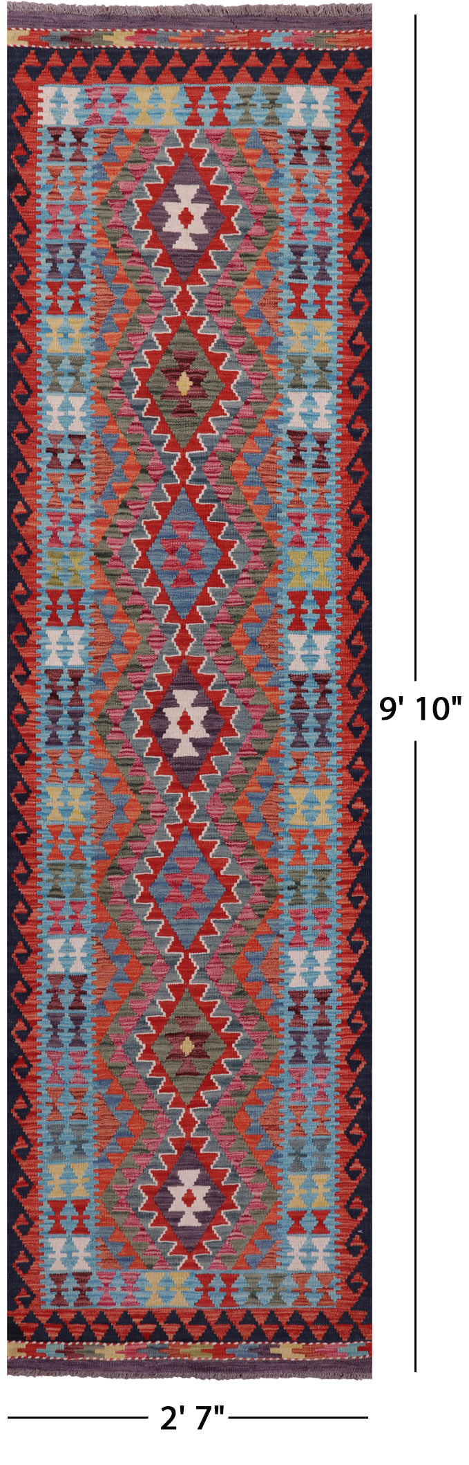 Reversible Kilim Flat Weave Wool On Wool Runner Rug - 2' 7" X 9' 10" - Golden Nile