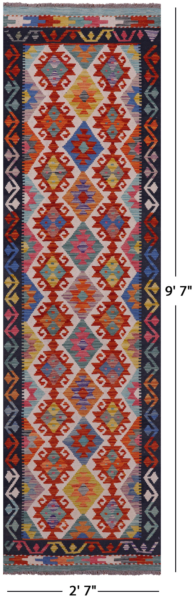 Reversible Kilim Flat Weave Wool On Wool Rug - 2' 7" X 9' 7" - Golden Nile