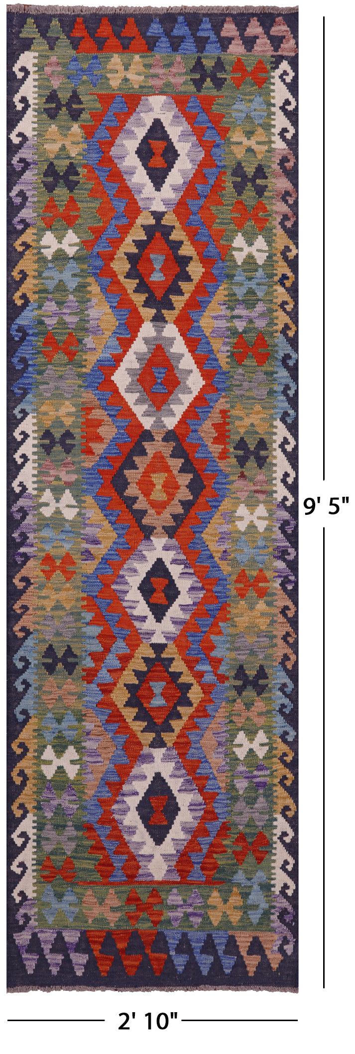 Reversible Kilim Flat Weave Wool On Wool Runner Rug - 2' 10" X 9' 5" - Golden Nile