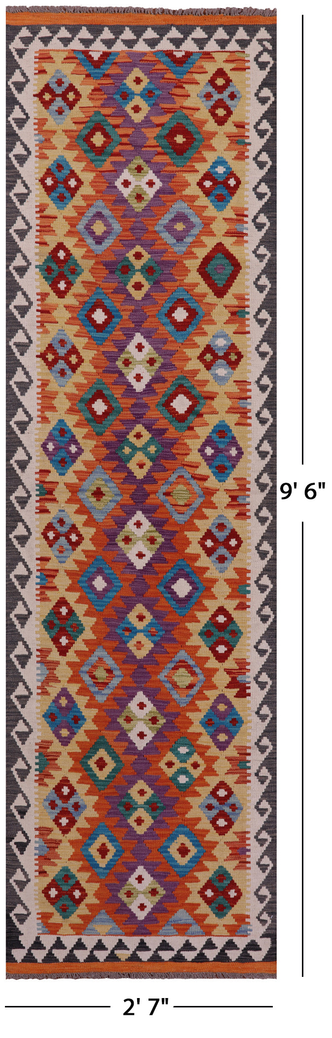 Reversible Kilim Flat Weave Wool On Wool Runner Rug - 2' 7" X 9' 6" - Golden Nile