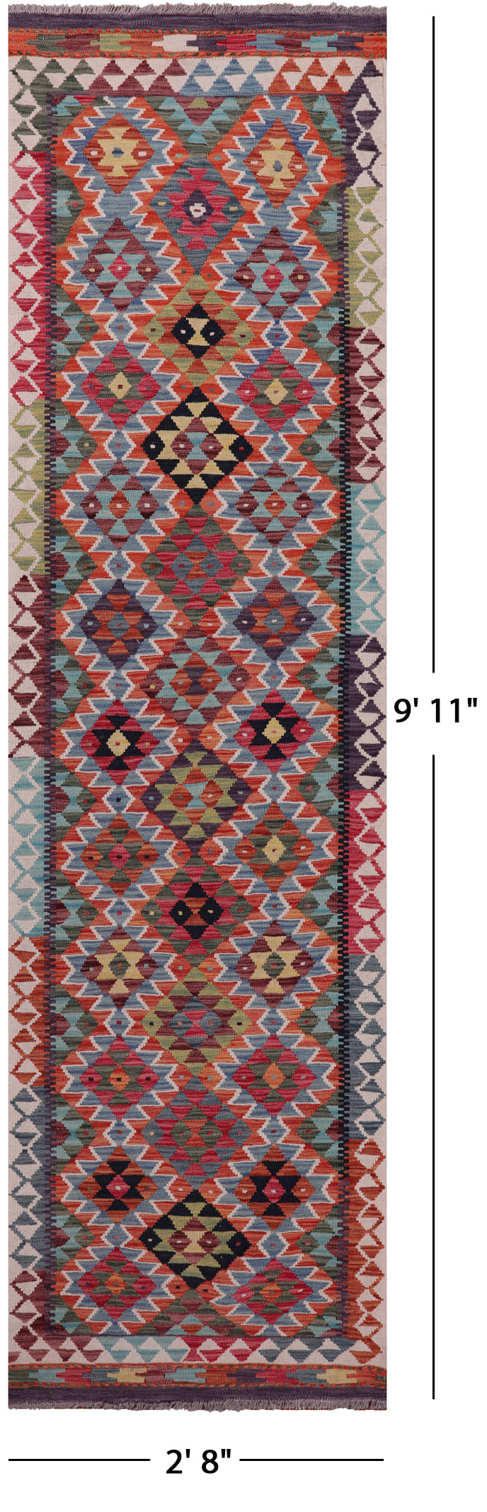 Reversible Kilim Flat Weave Wool On Wool Runner Rug - 2' 8" X 9' 11" - Golden Nile