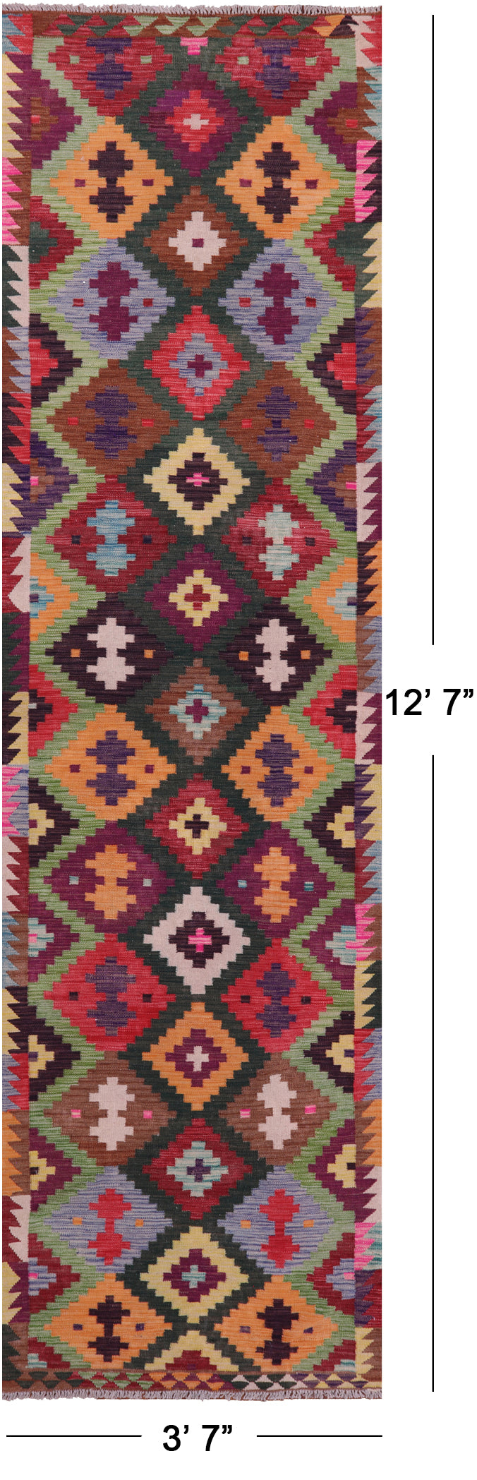 Reversible Kilim Flat Weave Wool On Wool Runner Rug - 3' 7" X 12' 7" - Golden Nile