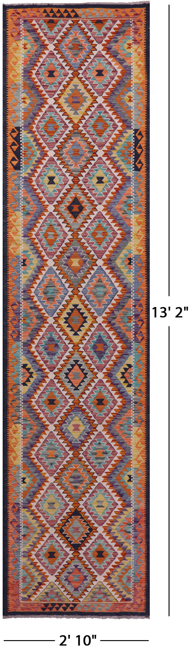 Reversible Kilim Flat Weave Wool On Wool Runner Rug - 2' 10" X 13' 2" - Golden Nile