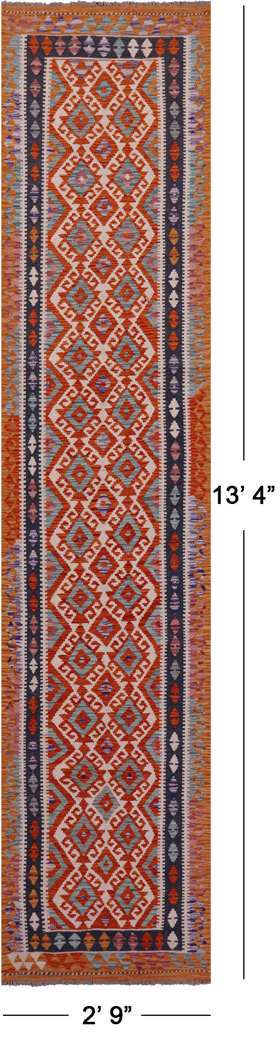 Reversible Kilim Flat Weave Wool On Wool Runner Rug - 2' 9" X 13' 4" - Golden Nile