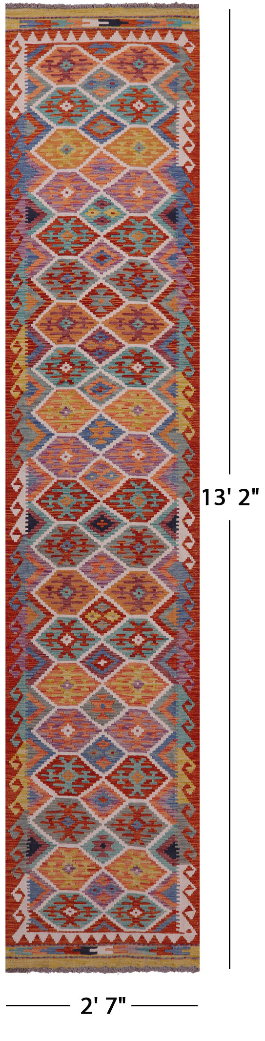 Reversible Kilim Flat Weave Wool On Wool Runner Rug - 2' 7" X 13' 2" - Golden Nile