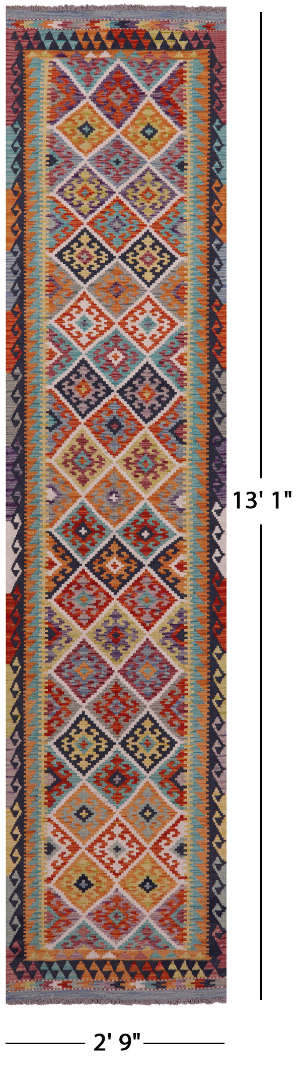 Reversible Kilim Flat Weave Wool On Wool Runner Rug - 2' 9" X 13' 1" - Golden Nile