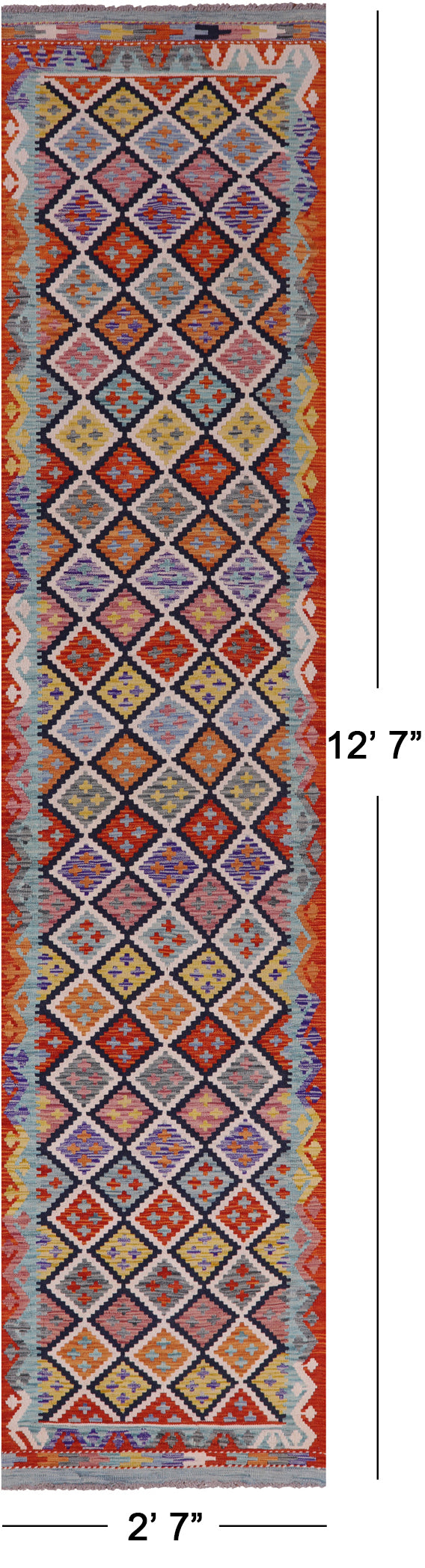 Reversible Kilim Flat Weave Wool On Wool Runner Rug - 2' 7" X 12' 7" - Golden Nile