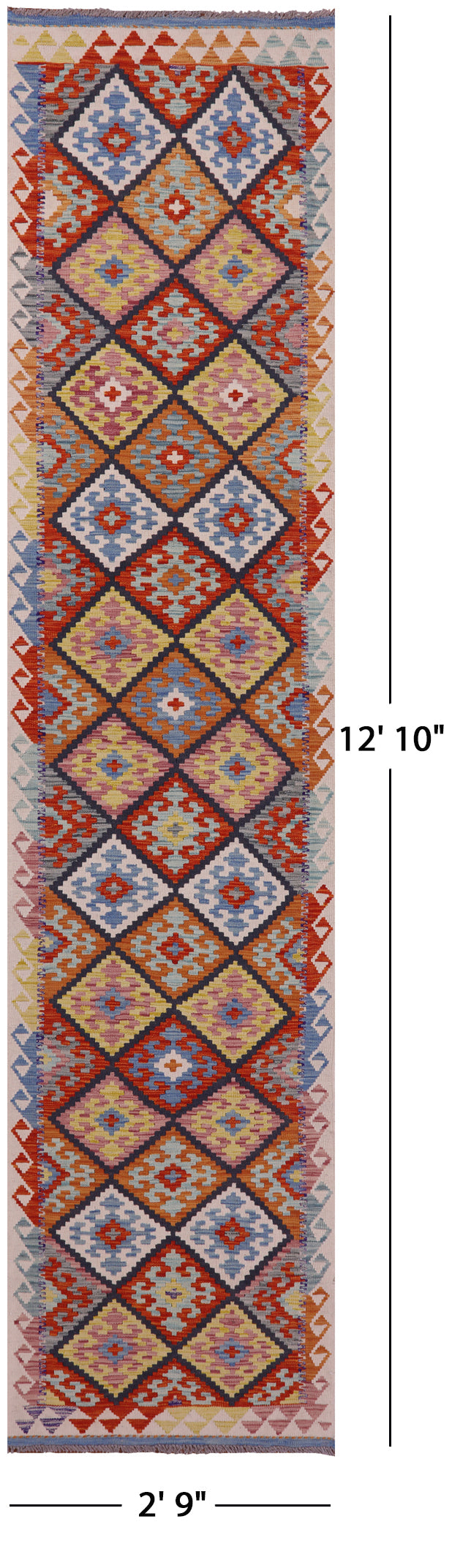 Reversible Kilim Flat Weave Wool On Wool Runner Rug - 2' 9" X 12' 10" - Golden Nile