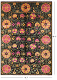 Black William Morris Handmade Wool Area Rug - 6' 2" X 9' 1" - Golden Nile