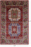 Red Super Kazak Hand Knotted Wool Rug - 4' 0" X 6' 1" - Golden Nile
