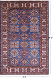 Blue Super Kazak Hand Knotted Wool Rug - 4' 2" X 6' 2" - Golden Nile