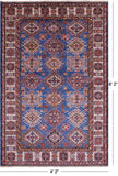 Blue Super Kazak Hand Knotted Wool Rug - 4' 2" X 6' 2" - Golden Nile