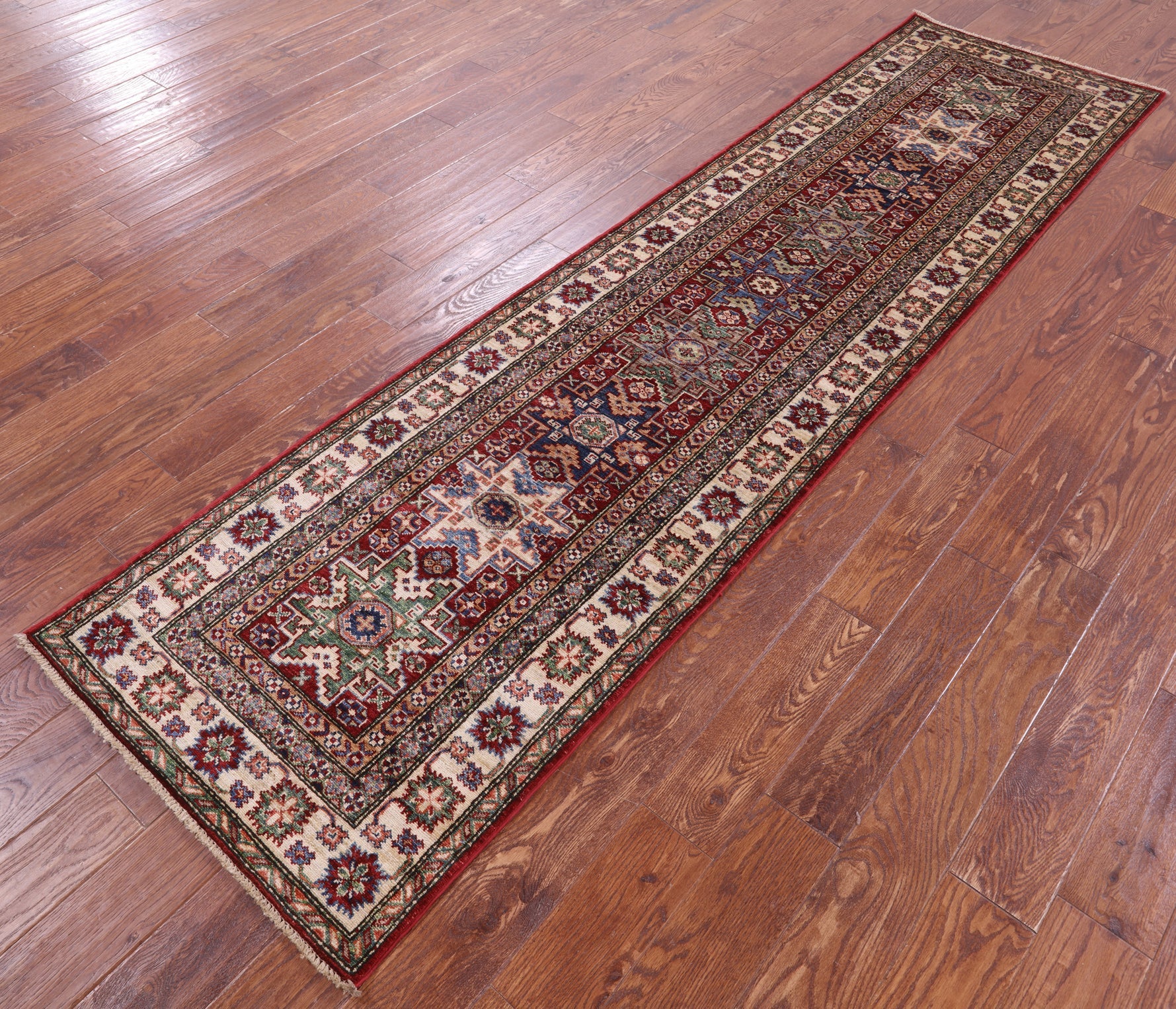Red Super Kazak Hand Knotted Wool Runner Rug - 2' 7" X 10' 2" - Golden Nile