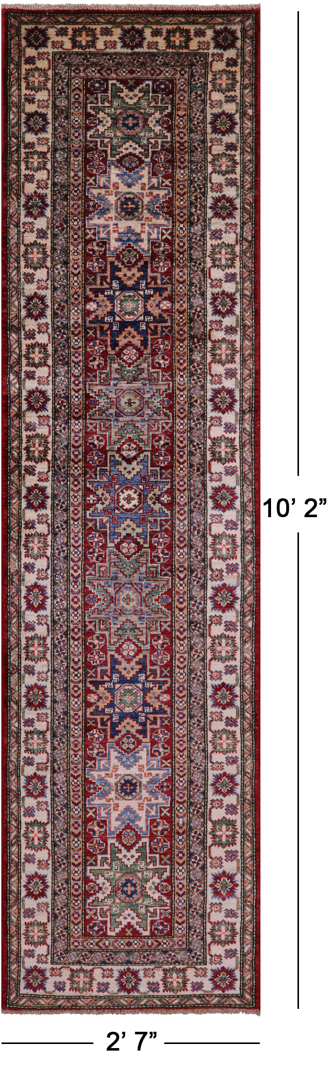 Red Super Kazak Hand Knotted Wool Runner Rug - 2' 7" X 10' 2" - Golden Nile