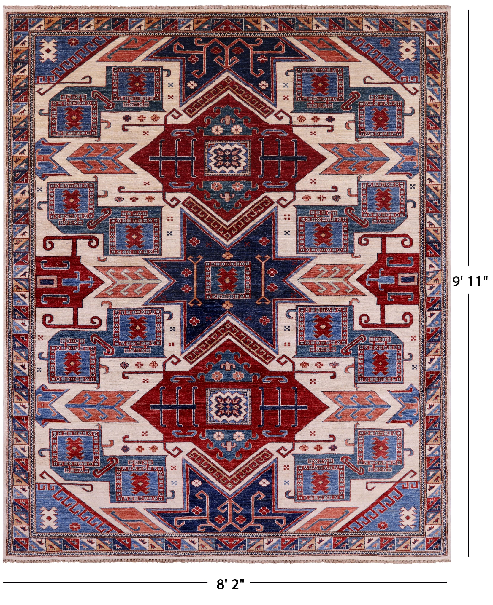 Ivory Super Kazak Hand Knotted Wool Rug - 8' 2" X 9' 11" - Golden Nile