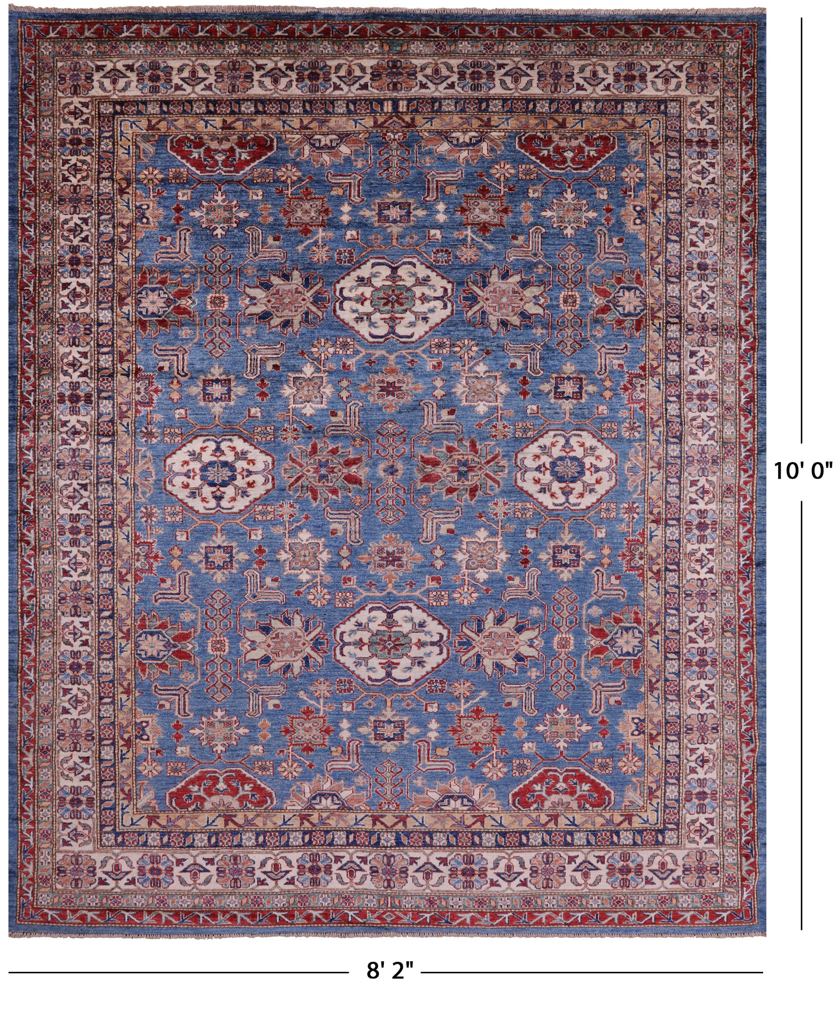 Blue Super Kazak Hand Knotted Wool Rug - 8' 2" X 10' 0" - Golden Nile