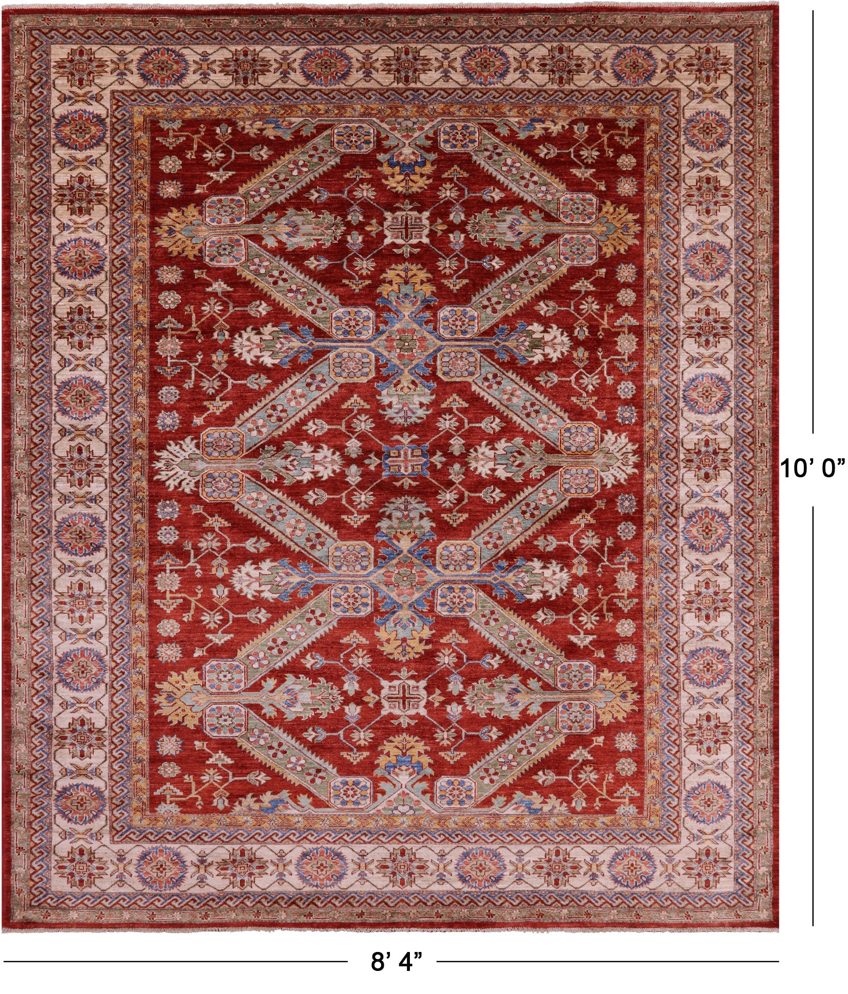 Red Super Kazak Hand Knotted Wool Rug - 8' 4" X 10' 0" - Golden Nile