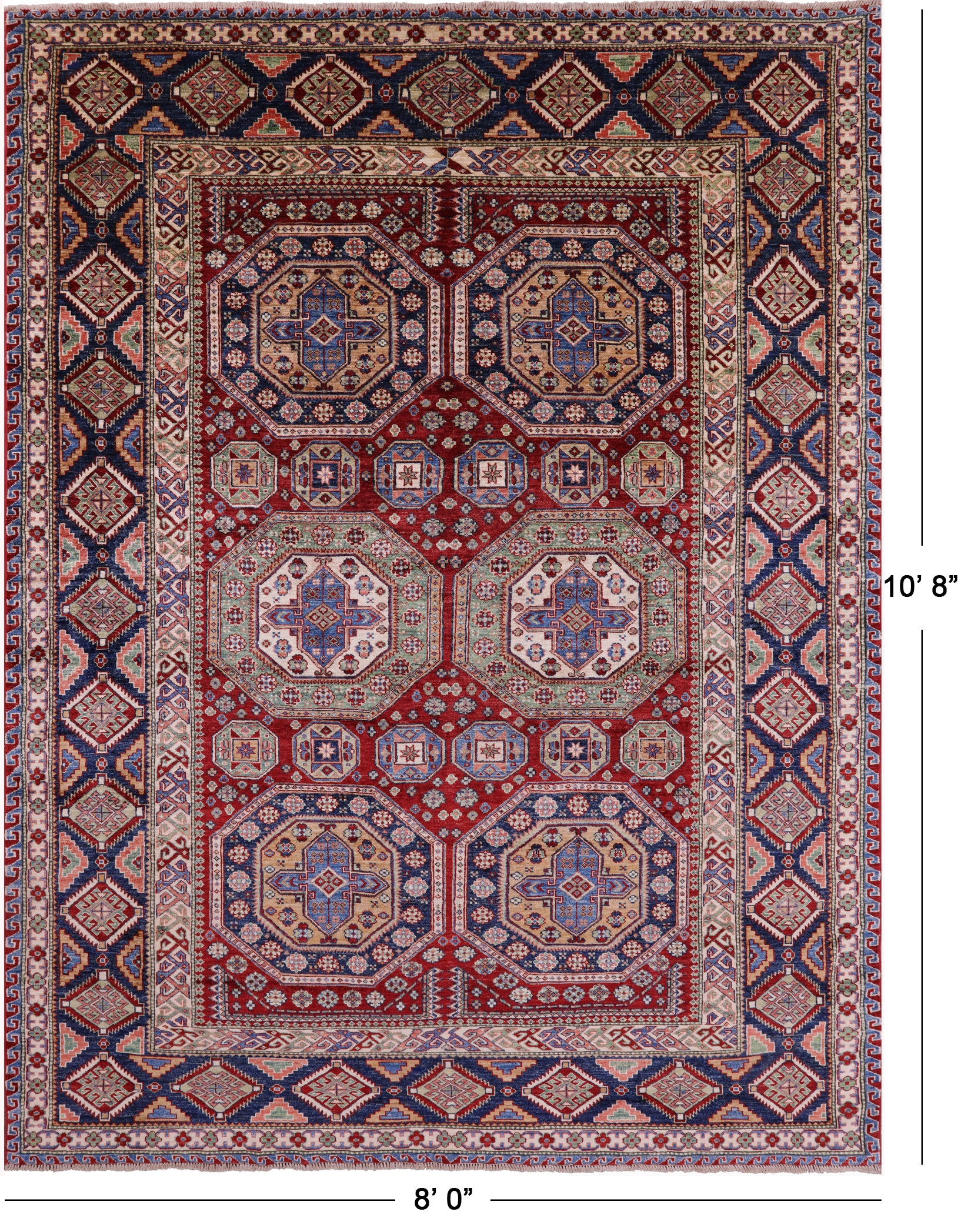 Red Super Kazak Handmade Wool Rug - 8' 0" X 10' 8" - Golden Nile