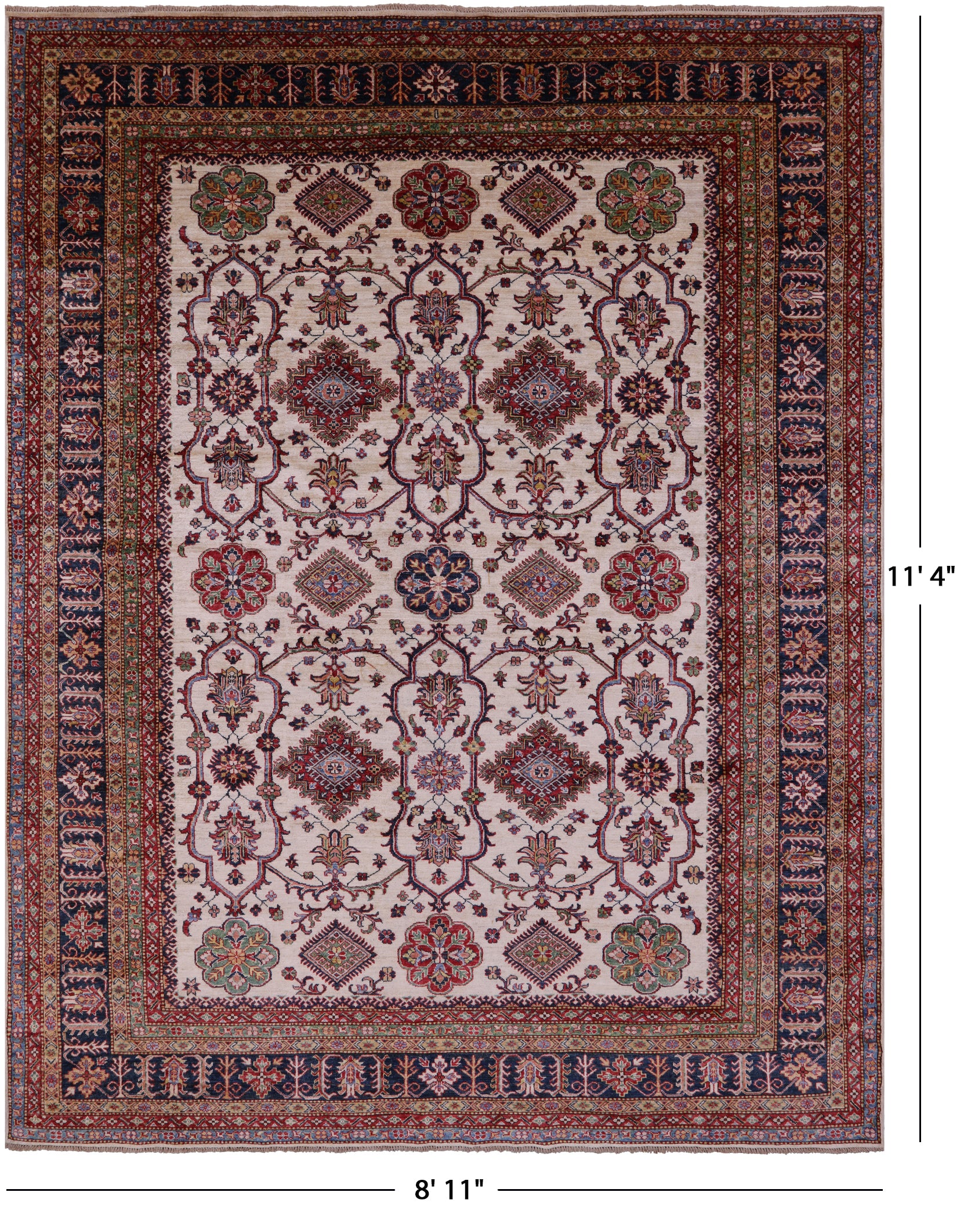 Ivory Super Kazak Hand Knotted Wool Rug - 8' 11" X 11' 4" - Golden Nile