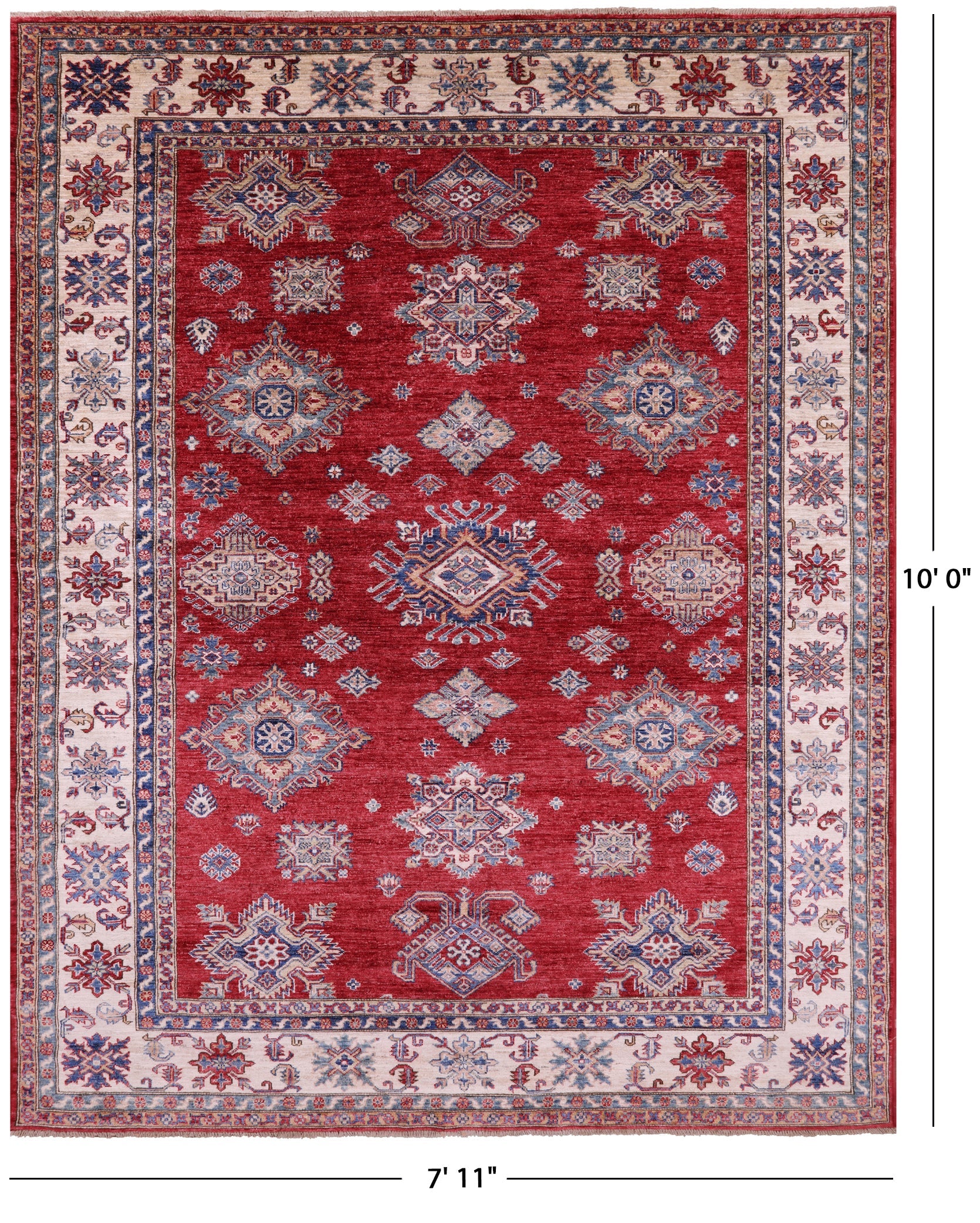Red Super Kazak Hand Knotted Wool Rug - 7' 11" X 10' 0" - Golden Nile