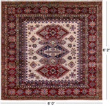 Ivory Square Super Kazak Hand Knotted Wool Rug - 6' 0" X 6' 2" - Golden Nile