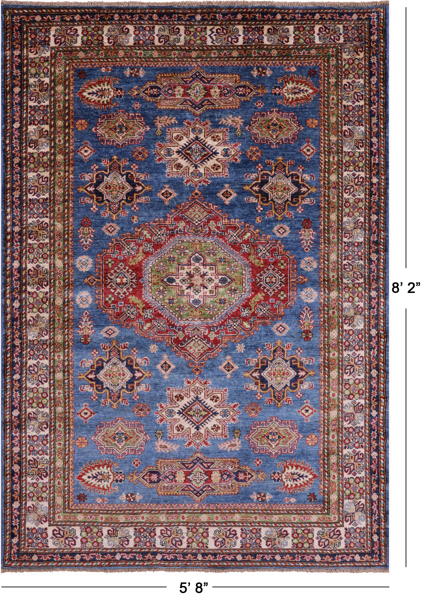 Blue Super Kazak Hand Knotted Wool Rug - 5' 8" X 8' 2" - Golden Nile
