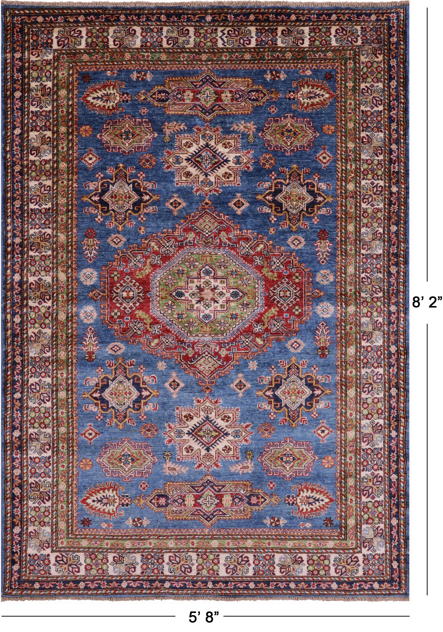 Blue Super Kazak Hand Knotted Wool Rug - 5' 8" X 8' 2" - Golden Nile