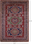 Red Super Kazak Hand Knotted Wool Rug - 6' 0" X 8' 10" - Golden Nile